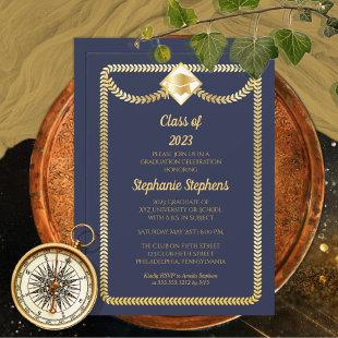 Blue | Gold Serpentine Graduation Party Invitation