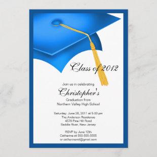 Blue Grad Cap Graduation Party Invitation