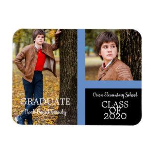 Blue Graduate Simple Two Photos Graduation Magnet