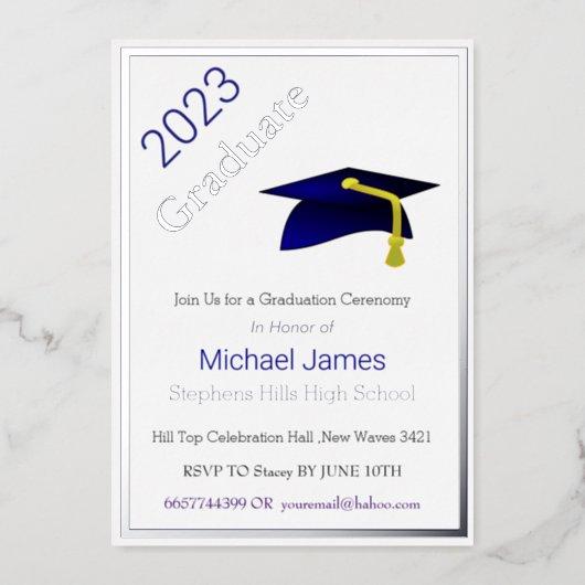 blue graduation cap - 2023 graduate foil invitation