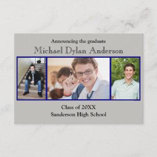 Blue/Gray Background - 3x5 Graduation Announcement