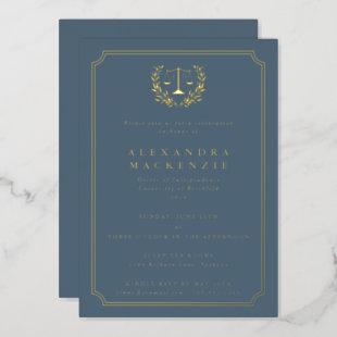 Blue-Gray JD Law School Graduation Party Foil Invitation