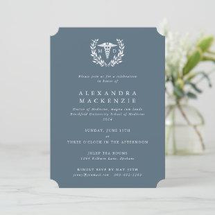 Blue-Gray MD Caduceus+Laurel Wreath Graduation Invitation