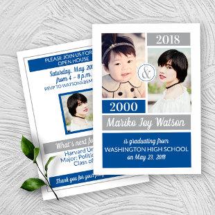 Blue Gray School Colors Then and Now Graduation Invitation