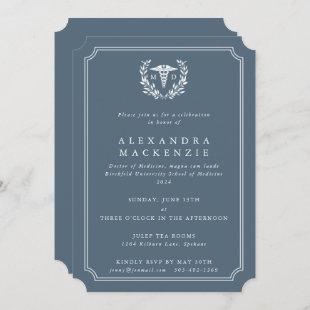Blue-Gray/White MD Caduceus Graduation Invitation