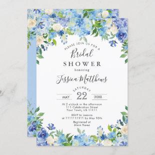 Blue Light Watercolor Hydrangea Bridal Shower Invitation