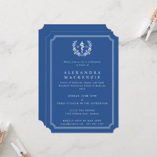 Blue MD Asclepius + Laurel Wreath Graduation Invitation