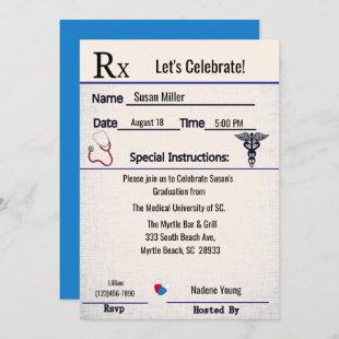 Blue Medical Prescription Pad Graduation   Invitation