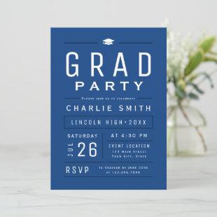 Blue Modern Simple Typography Graduation Party Invitation