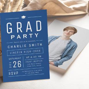 Blue Modern Simple Typography Graduation Party Invitation
