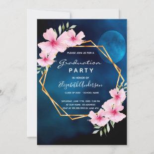 Blue moon floral graduation party invitation