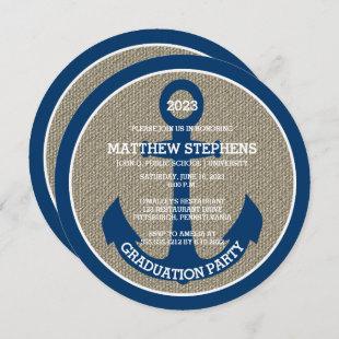 Blue Nautical Anchor | Burlap Graduation Party Invitation