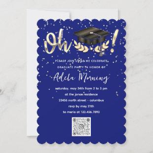 Blue Navy Golden Confetti Graduate Party QR Code Invitation