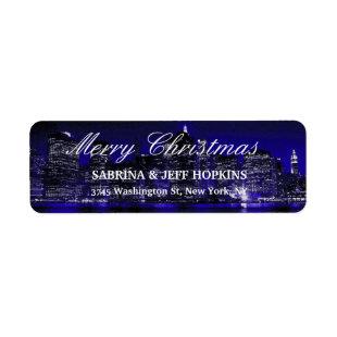 Blue New York City Merry Christmas Message Family Label