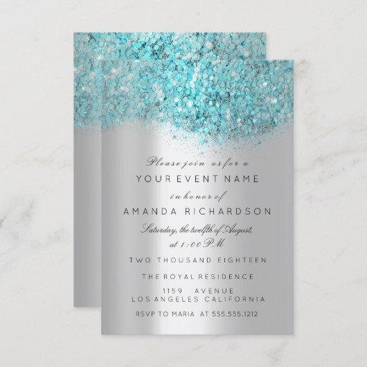 Blue Ocean Confetti Silver Gray Bridal Sweet 16th Invitation