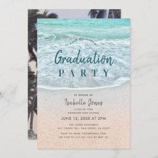 Blue Ocean & Sandy Beach Graduation Invitation