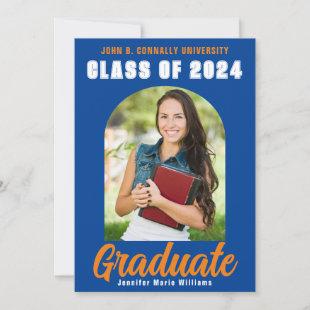 Blue Orange Graduate Photo Modern Bold Graduation Announcement