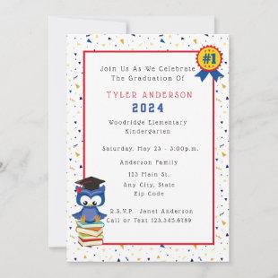 Blue Owl Kindergarten Graduation Invitation