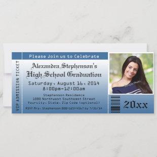 Blue Photo Graduation Ticket Invitations