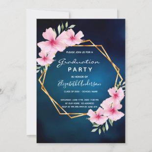Blue pink floral graduation party 2022 invitation