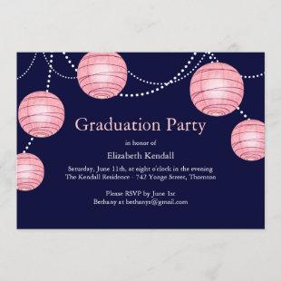 Blue & Pink Party Lantern Graduation Invitation