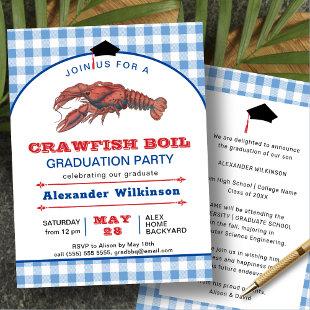 Blue Plaid Crawfish Boil Graduation BBQ Party Invitation
