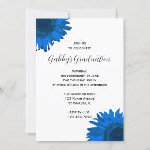 Blue Pop Art Sunflower Graduation Party Invitation