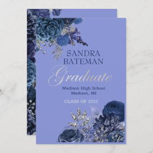 Blue Purple Flowers | Silver Graduation Party Announcement