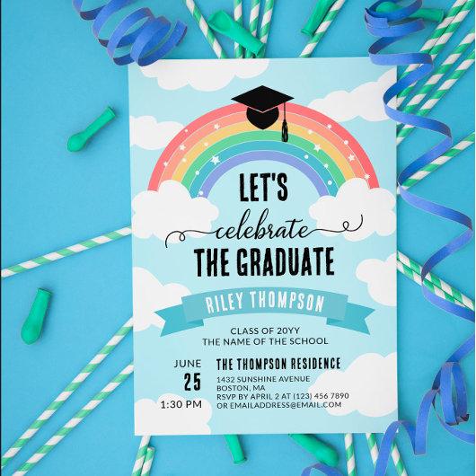 Blue Rainbow Clouds Let's Celebrate the Graduate Invitation