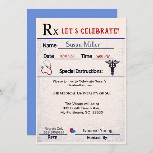 Blue Red Medical Prescription Pad Graduation   Invitation