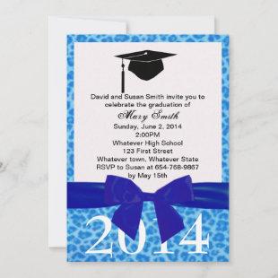 Blue Ribbon And Blue Leopard Graduation Invitation