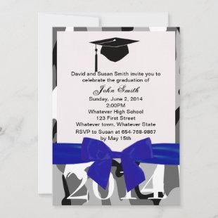 Blue Ribbon And Gray Camo Graduation Invitation