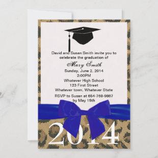 Blue Ribbon And Leopard Graduation Invitation