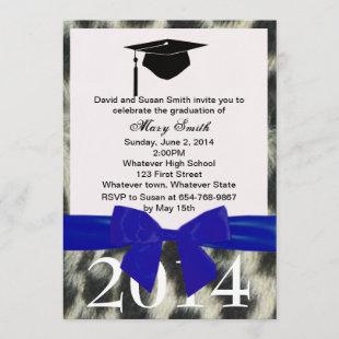 Blue Ribbon And Snow Leopard Graduation Invitation
