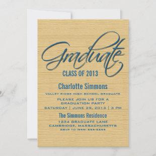 Blue Rustic Script Graduation Invite