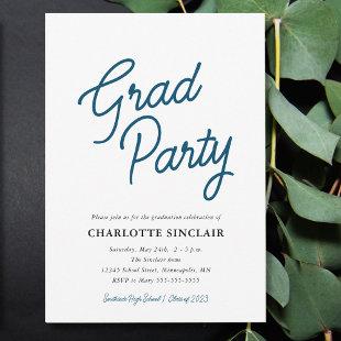 Blue Script Simple Budget Grad Party Invitation