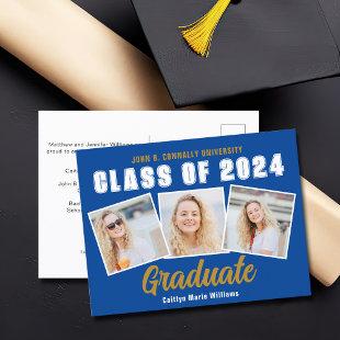 Blue Senior Photo Collage Class of 2024 Graduation Announcement Postcard