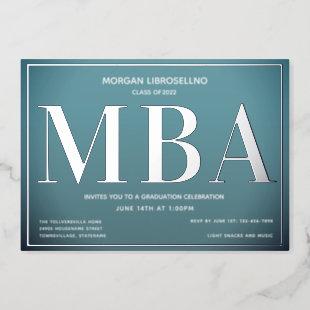 Blue Silver MBA Graduation Foil Invitation