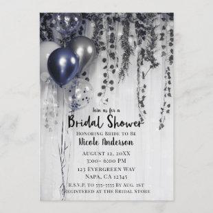 Blue Silver Metallic Balloons Ivy Bridal Shower Invitation
