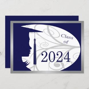 Blue & Silver Silhouette 2024 Graduation Party Invitation