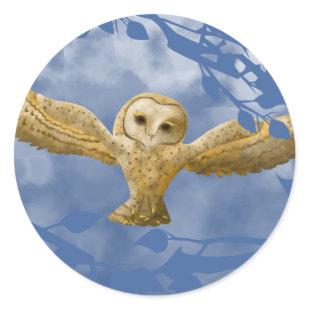 Blue sky, Gold Barn Owl Party Favor Classic Round Sticker