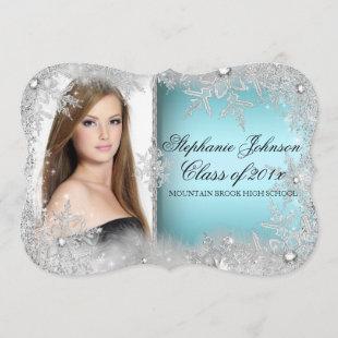 Blue Snowflake Winter Wonderland Graduation Card