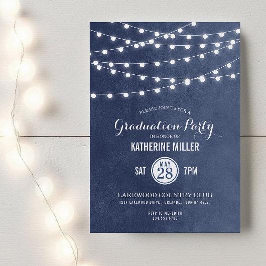Blue String Lights Graduation Party Invitation