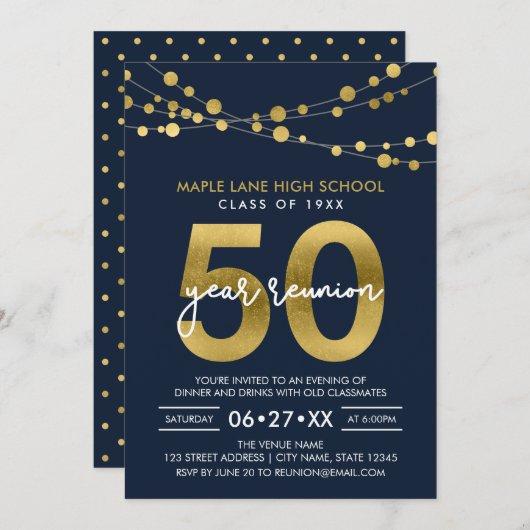 Blue Strings of Lights 50 Year Class Reunion Invitation