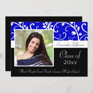 Blue Swirly Vine Photo Graduation Announcement