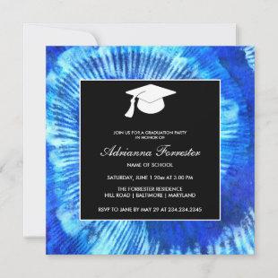 Blue Tie Dye Pattern Abstract Graduation Hat Invitation