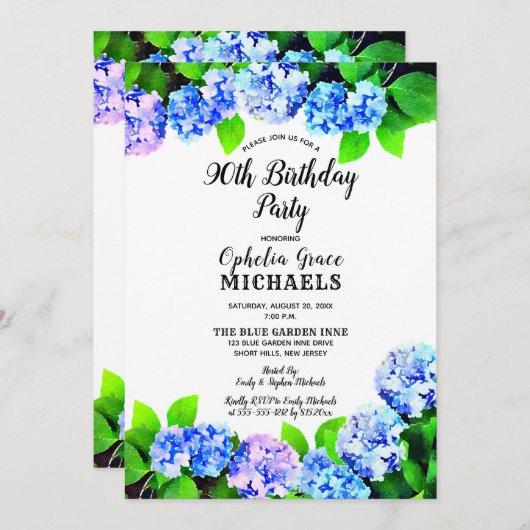 Blue Watercolor Floral Birthday Party Invitation