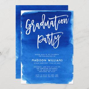 Blue Watercolor Graduation Party Invitation