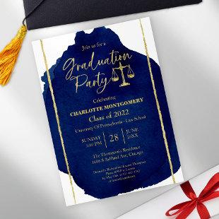 Blue Watercolor Law School Graduation Party Invitation