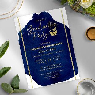 Blue Watercolor Pharmacy School Graduation Party Invitation